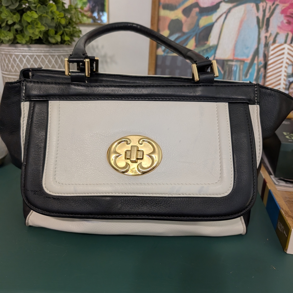 Emma Fox Black and Cream Leather Satchel